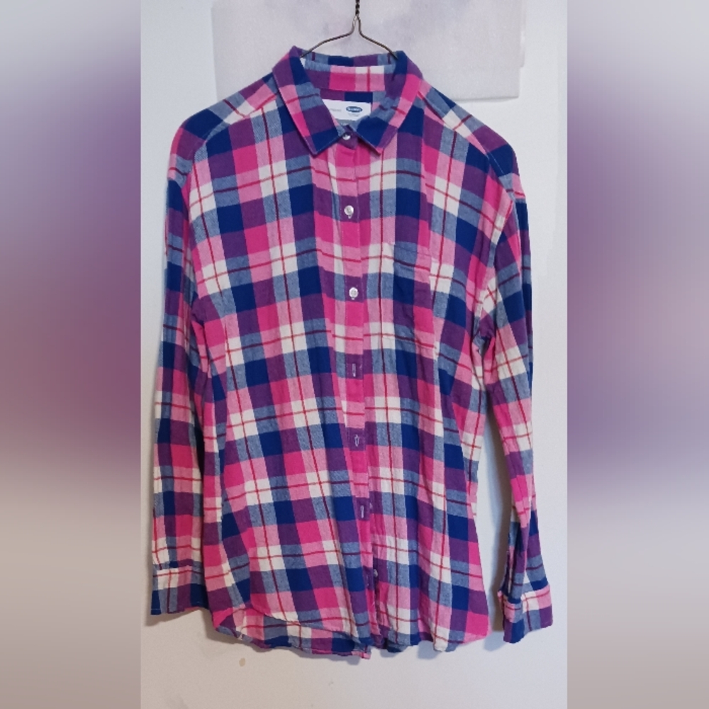 Old Navy Pink and Blue Plaid Shirt
